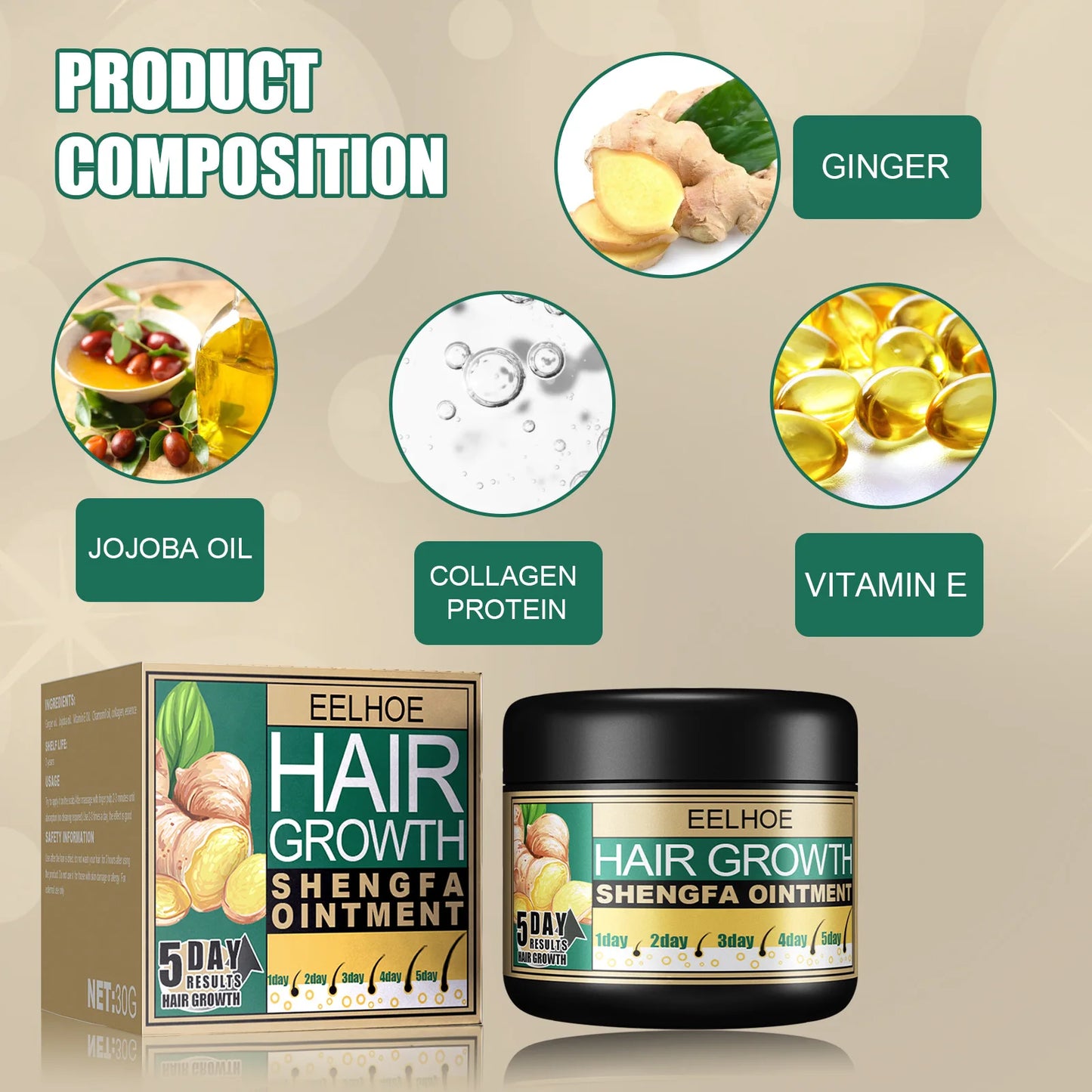 30g Ginger Hair Loss Treatment Hair Growth Cream Moisturizing Scalp Massage Hair Care Essence Conditioner